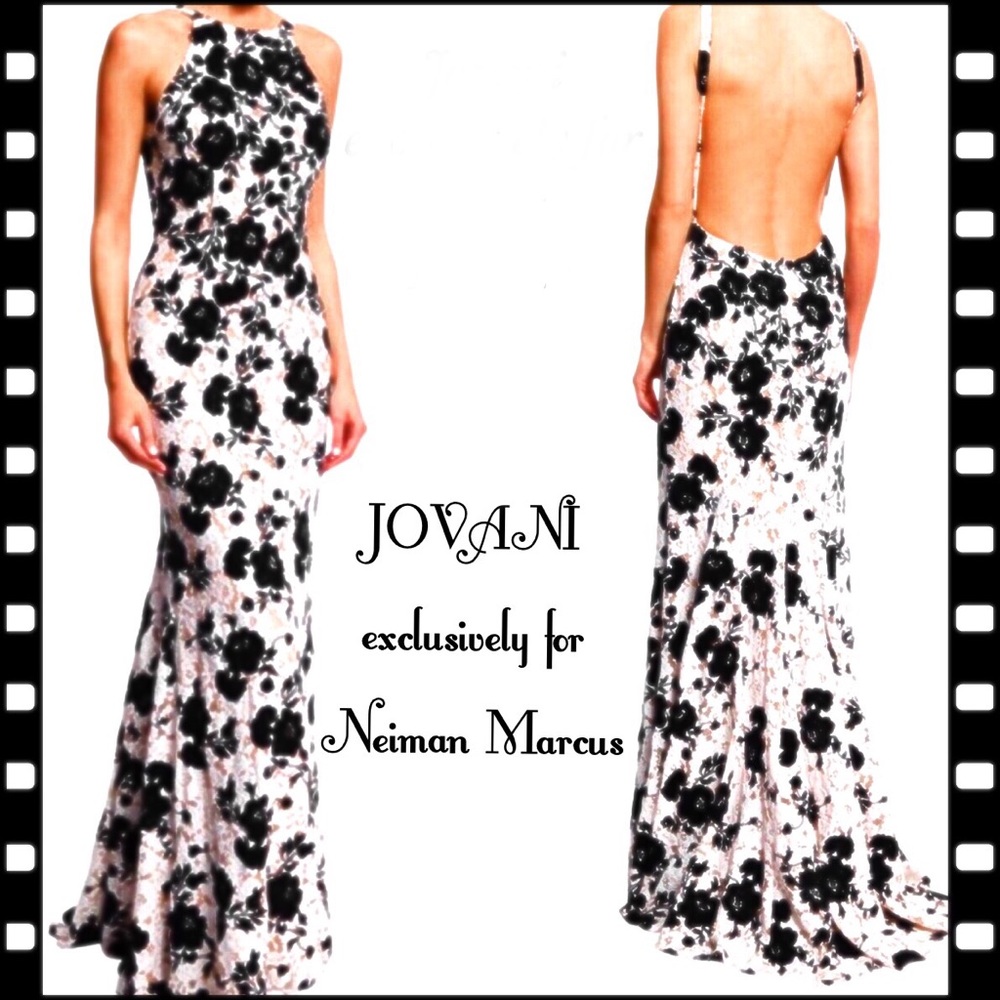 Jovani Floral Black & White Formal Gown NEW sz 2